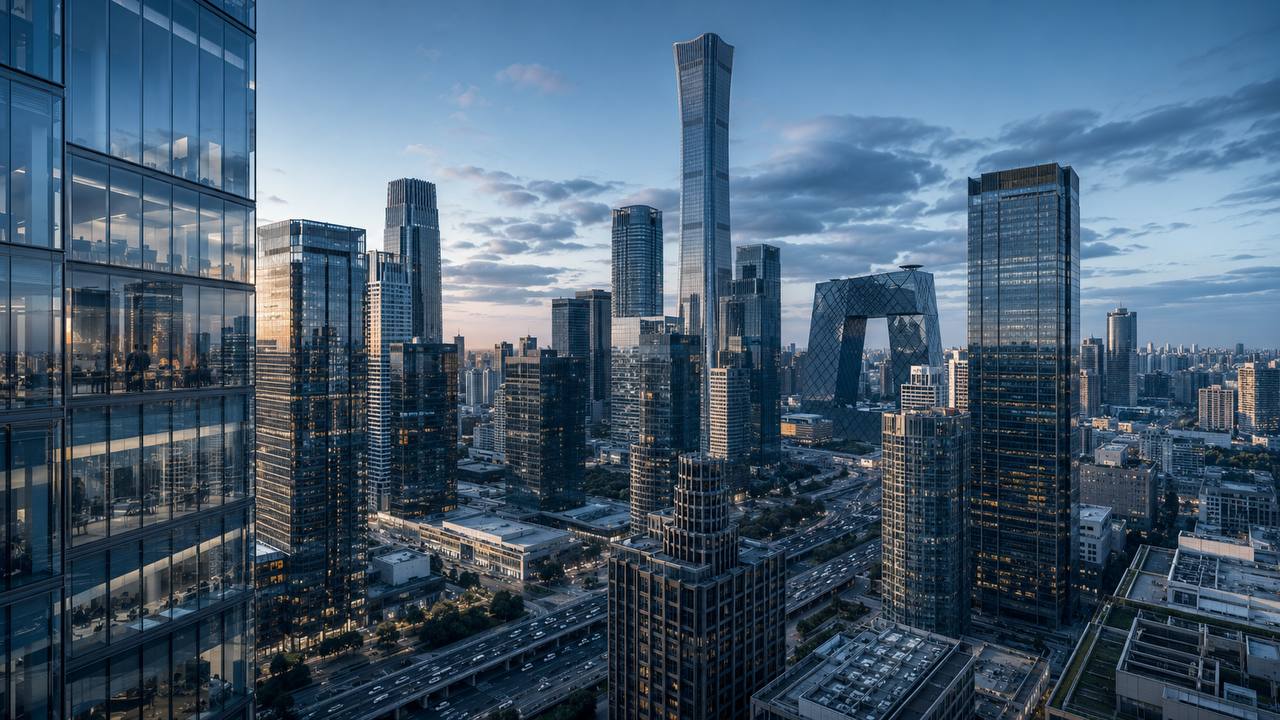 Modern financial district skyline